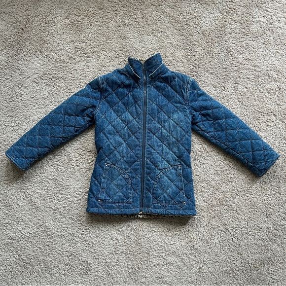 KC Collections Denim Blue Quilted Jacket Leopard Print Lining Zip Up Size 6X - Picture 2 of 11